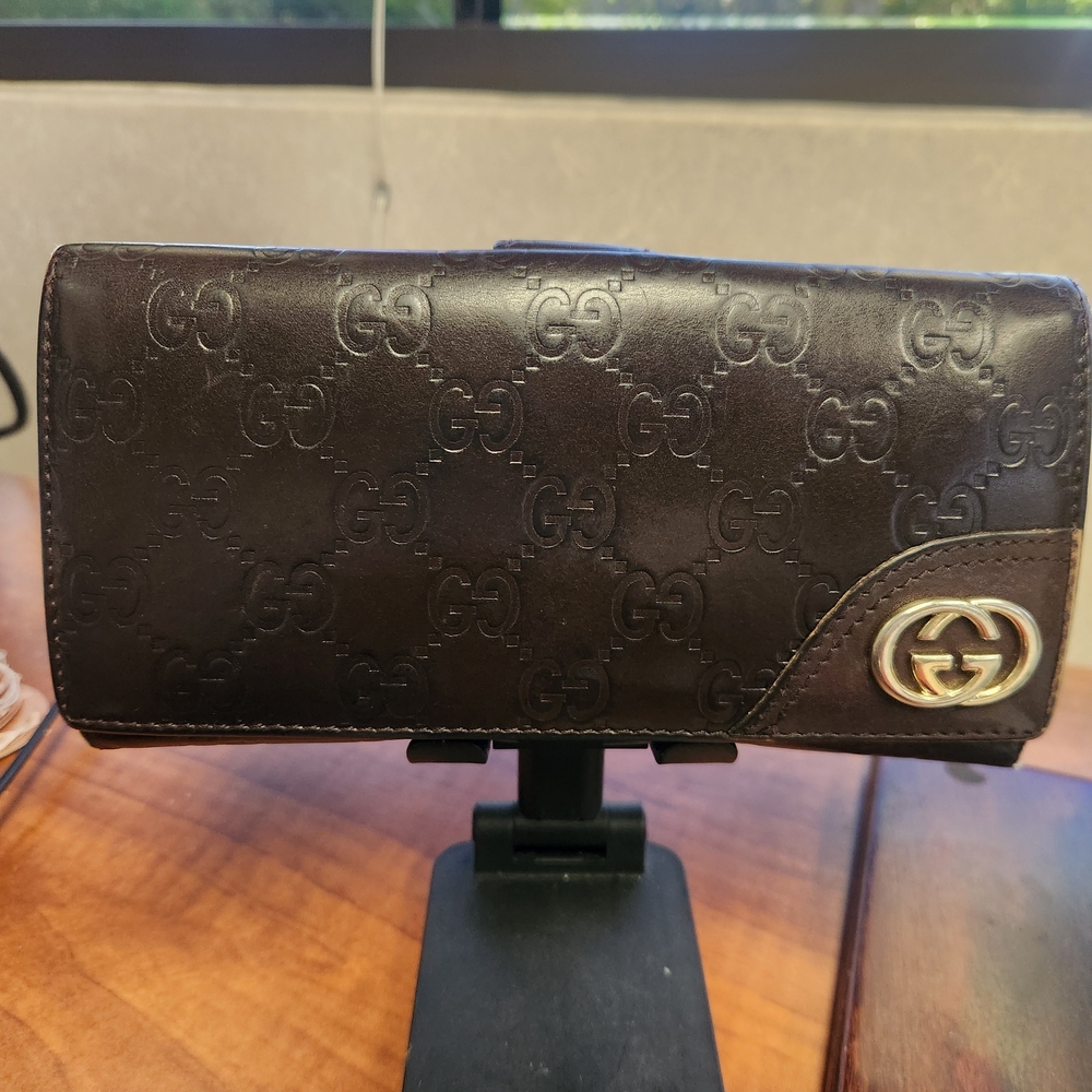 Gucci Dark Brown Embossed Leather Wallet